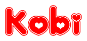 The image is a clipart featuring the word Kobi written in a stylized font with a heart shape replacing inserted into the center of each letter. The color scheme of the text and hearts is red with a light outline.