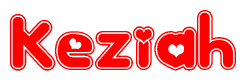 The image displays the word Keziah written in a stylized red font with hearts inside the letters.