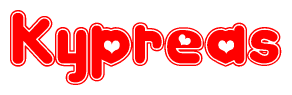 The image displays the word Kypreas written in a stylized red font with hearts inside the letters.