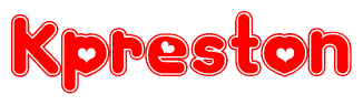 The image is a clipart featuring the word Kpreston written in a stylized font with a heart shape replacing inserted into the center of each letter. The color scheme of the text and hearts is red with a light outline.