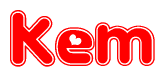 The image is a clipart featuring the word Kem written in a stylized font with a heart shape replacing inserted into the center of each letter. The color scheme of the text and hearts is red with a light outline.
