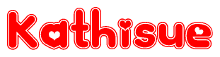 The image is a clipart featuring the word Kathisue written in a stylized font with a heart shape replacing inserted into the center of each letter. The color scheme of the text and hearts is red with a light outline.