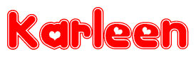 The image is a clipart featuring the word Karleen written in a stylized font with a heart shape replacing inserted into the center of each letter. The color scheme of the text and hearts is red with a light outline.