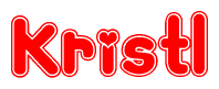 The image is a clipart featuring the word Kristl written in a stylized font with a heart shape replacing inserted into the center of each letter. The color scheme of the text and hearts is red with a light outline.