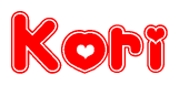 The image displays the word Kori written in a stylized red font with hearts inside the letters.