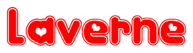 The image displays the word Laverne written in a stylized red font with hearts inside the letters.