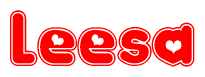 The image is a clipart featuring the word Leesa written in a stylized font with a heart shape replacing inserted into the center of each letter. The color scheme of the text and hearts is red with a light outline.