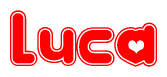 The image displays the word Luca written in a stylized red font with hearts inside the letters.