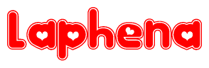 The image displays the word Laphena written in a stylized red font with hearts inside the letters.