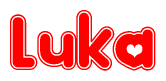 The image displays the word Luka written in a stylized red font with hearts inside the letters.