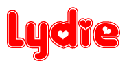 The image displays the word Lydie written in a stylized red font with hearts inside the letters.