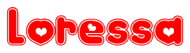 The image is a clipart featuring the word Loressa written in a stylized font with a heart shape replacing inserted into the center of each letter. The color scheme of the text and hearts is red with a light outline.