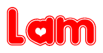 The image is a clipart featuring the word Lam written in a stylized font with a heart shape replacing inserted into the center of each letter. The color scheme of the text and hearts is red with a light outline.