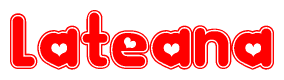 The image displays the word Lateana written in a stylized red font with hearts inside the letters.