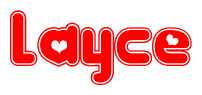 The image is a clipart featuring the word Layce written in a stylized font with a heart shape replacing inserted into the center of each letter. The color scheme of the text and hearts is red with a light outline.