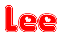 The image is a clipart featuring the word Lee written in a stylized font with a heart shape replacing inserted into the center of each letter. The color scheme of the text and hearts is red with a light outline.