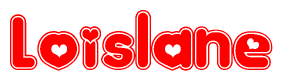 The image displays the word Loislane written in a stylized red font with hearts inside the letters.