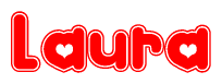 The image is a clipart featuring the word Laura written in a stylized font with a heart shape replacing inserted into the center of each letter. The color scheme of the text and hearts is red with a light outline.