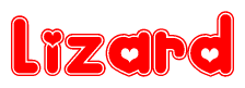 The image displays the word Lizard written in a stylized red font with hearts inside the letters.