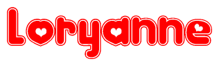 The image is a clipart featuring the word Loryanne written in a stylized font with a heart shape replacing inserted into the center of each letter. The color scheme of the text and hearts is red with a light outline.