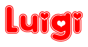The image is a clipart featuring the word Luigi written in a stylized font with a heart shape replacing inserted into the center of each letter. The color scheme of the text and hearts is red with a light outline.