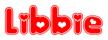 The image displays the word Libbie written in a stylized red font with hearts inside the letters.