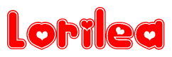 The image displays the word Lorilea written in a stylized red font with hearts inside the letters.