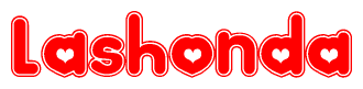 The image is a clipart featuring the word Lashonda written in a stylized font with a heart shape replacing inserted into the center of each letter. The color scheme of the text and hearts is red with a light outline.