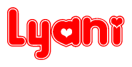 The image is a clipart featuring the word Lyani written in a stylized font with a heart shape replacing inserted into the center of each letter. The color scheme of the text and hearts is red with a light outline.