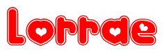 The image displays the word Lorrae written in a stylized red font with hearts inside the letters.