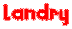 The image is a clipart featuring the word Landry written in a stylized font with a heart shape replacing inserted into the center of each letter. The color scheme of the text and hearts is red with a light outline.