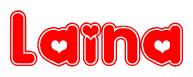 The image is a clipart featuring the word Laina written in a stylized font with a heart shape replacing inserted into the center of each letter. The color scheme of the text and hearts is red with a light outline.