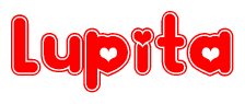 The image is a clipart featuring the word Lupita written in a stylized font with a heart shape replacing inserted into the center of each letter. The color scheme of the text and hearts is red with a light outline.