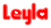 The image is a clipart featuring the word Leyla written in a stylized font with a heart shape replacing inserted into the center of each letter. The color scheme of the text and hearts is red with a light outline.