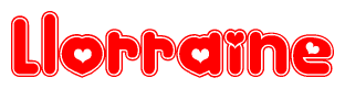 The image displays the word Llorraine written in a stylized red font with hearts inside the letters.