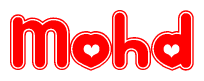 The image displays the word Mohd written in a stylized red font with hearts inside the letters.