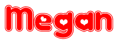 Red and White Megan Word with Heart Design