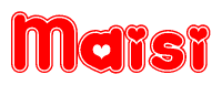 The image is a clipart featuring the word Maisi written in a stylized font with a heart shape replacing inserted into the center of each letter. The color scheme of the text and hearts is red with a light outline.