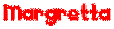The image is a clipart featuring the word Margretta written in a stylized font with a heart shape replacing inserted into the center of each letter. The color scheme of the text and hearts is red with a light outline.