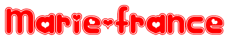 The image is a clipart featuring the word Marie-france written in a stylized font with a heart shape replacing inserted into the center of each letter. The color scheme of the text and hearts is red with a light outline.