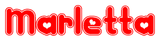 The image displays the word Marletta written in a stylized red font with hearts inside the letters.