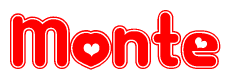 The image is a clipart featuring the word Monte written in a stylized font with a heart shape replacing inserted into the center of each letter. The color scheme of the text and hearts is red with a light outline.