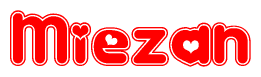 The image displays the word Miezan written in a stylized red font with hearts inside the letters.
