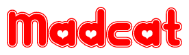 The image displays the word Madcat written in a stylized red font with hearts inside the letters.