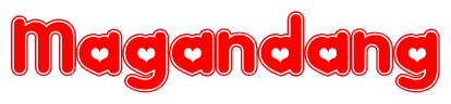 The image is a clipart featuring the word Magandang written in a stylized font with a heart shape replacing inserted into the center of each letter. The color scheme of the text and hearts is red with a light outline.