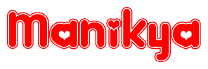 The image displays the word Manikya written in a stylized red font with hearts inside the letters.