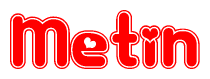 The image is a clipart featuring the word Metin written in a stylized font with a heart shape replacing inserted into the center of each letter. The color scheme of the text and hearts is red with a light outline.
