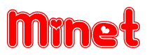 The image displays the word Minet written in a stylized red font with hearts inside the letters.