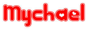 The image is a clipart featuring the word Mychael written in a stylized font with a heart shape replacing inserted into the center of each letter. The color scheme of the text and hearts is red with a light outline.