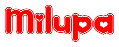 The image is a clipart featuring the word Milupa written in a stylized font with a heart shape replacing inserted into the center of each letter. The color scheme of the text and hearts is red with a light outline.